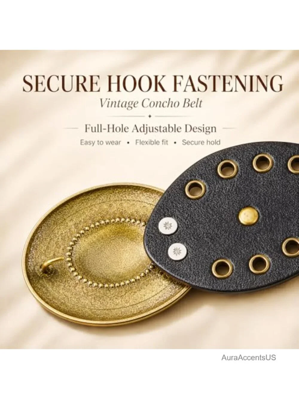 Vintage Concho Cowgirl Belt for Women, Faux Leather PU Leather Disc Belt